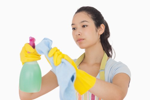 Local Bayswater window cleaner working on upper-storey glass